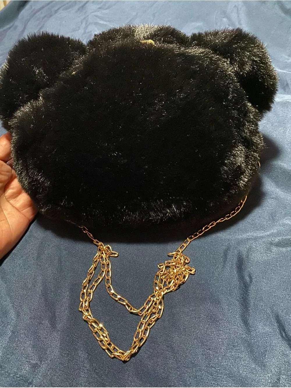 Kids Plush Black Bear Crossbody Bag with Gold Chain